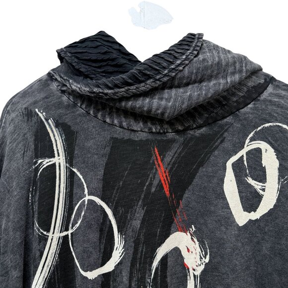 Jess & Jane Abstract Top Plus Size 1X Gray Cowl Neck Tunic Tee Pockets Turtlenec - Picture 3 of 10